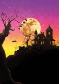 Maison hant&eacute;e sous la pleine lune